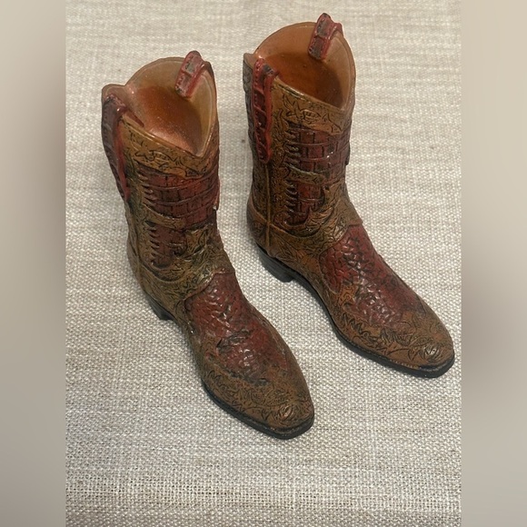 MINI - Western Resin Cowboy Boots - Brown - 4”L x 4”W Decor for home or office. - Picture 1 of 6